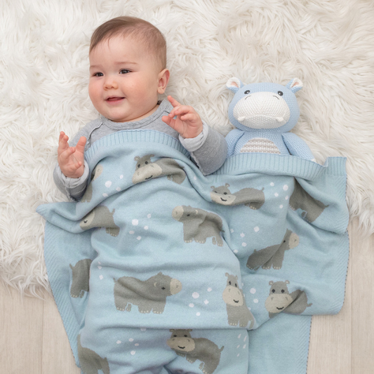 Baby Blanket Little Hippo Hamper with Toy & Rattle