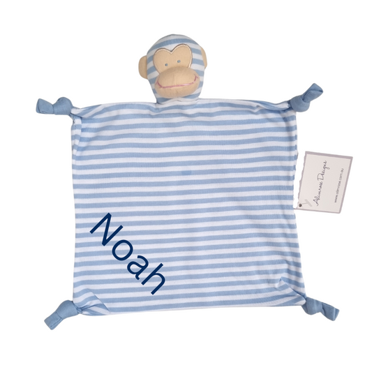 Cheeky Little Monkey Personalised Baby Boy Comforter Baby Soft Toys Block Navy