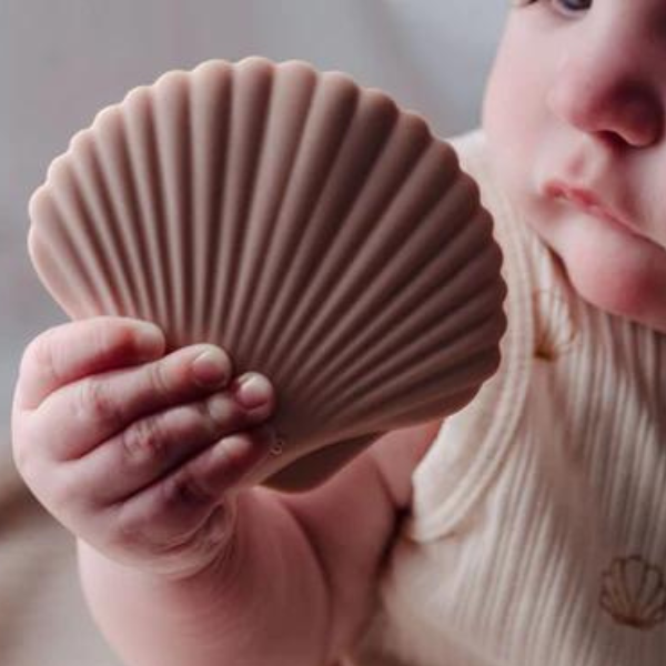 baby with silicone shell shaped baby teether