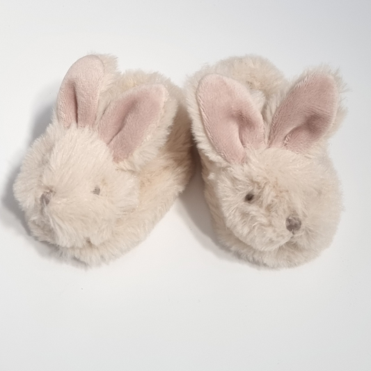 cream coloured plush bunny style baby slippers