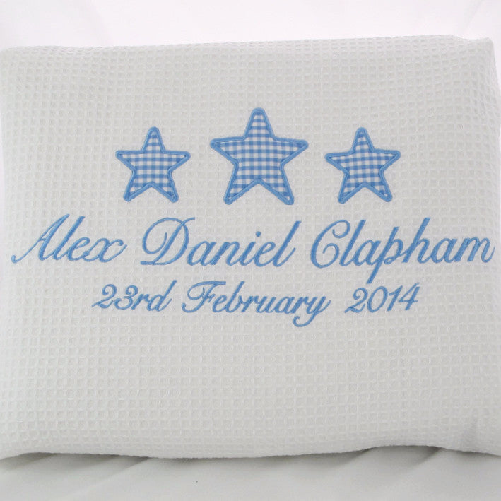 personalised christening blanket embroidered with baby's full name and christening date