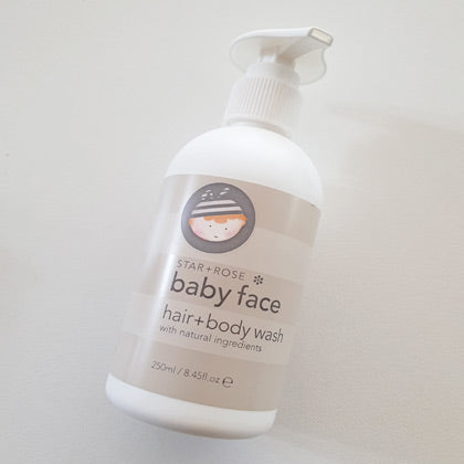 Baby face baby bath wash no nasty chemicals.