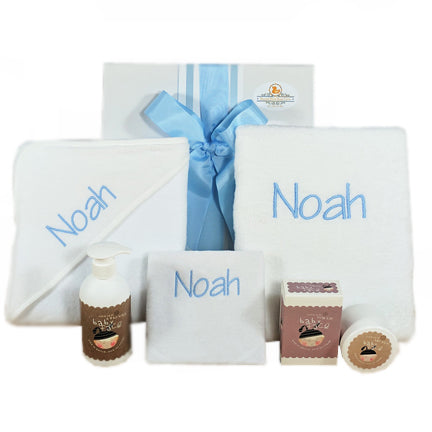 personalised bath towel hamper for newborn baby boy