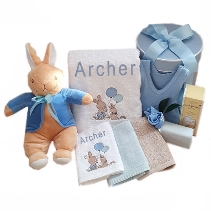 Personalised Baby Boy Bath Towel Bunny Rabbit