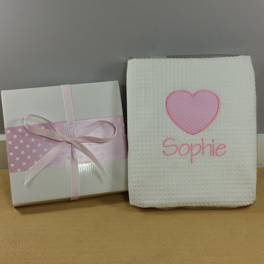 My Heart Personalised Waffle Blanket Baby Blanket Baby Pink|#FFC0CB