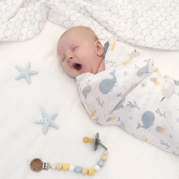 Big Blue Whale Muslin Baby Swaddle Blankets Swaddling Blankets