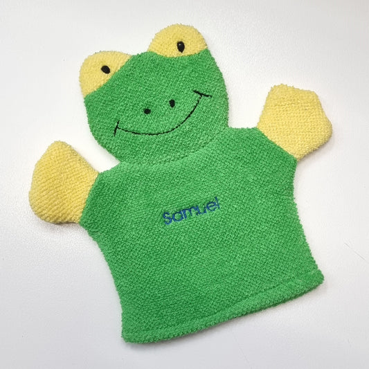 Kids Personalised Bath Mitts Frederick Frog Bathing Riley