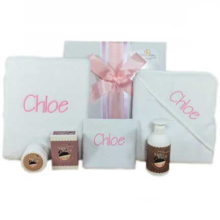 personalised baby bath towels and lotions baby girl hamper