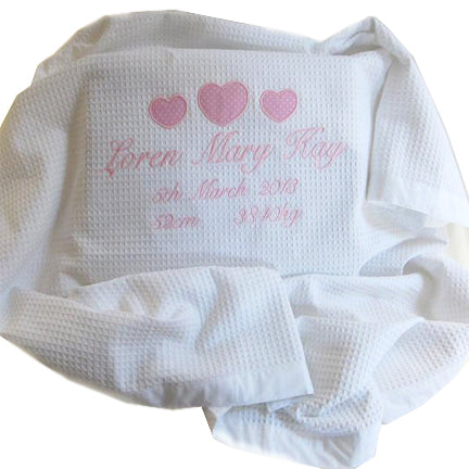 girls personalised Christening blanket name and date pink