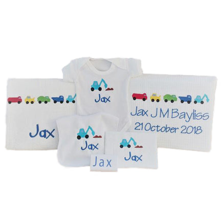 personalised trucks tractors design baby boy gift hamper