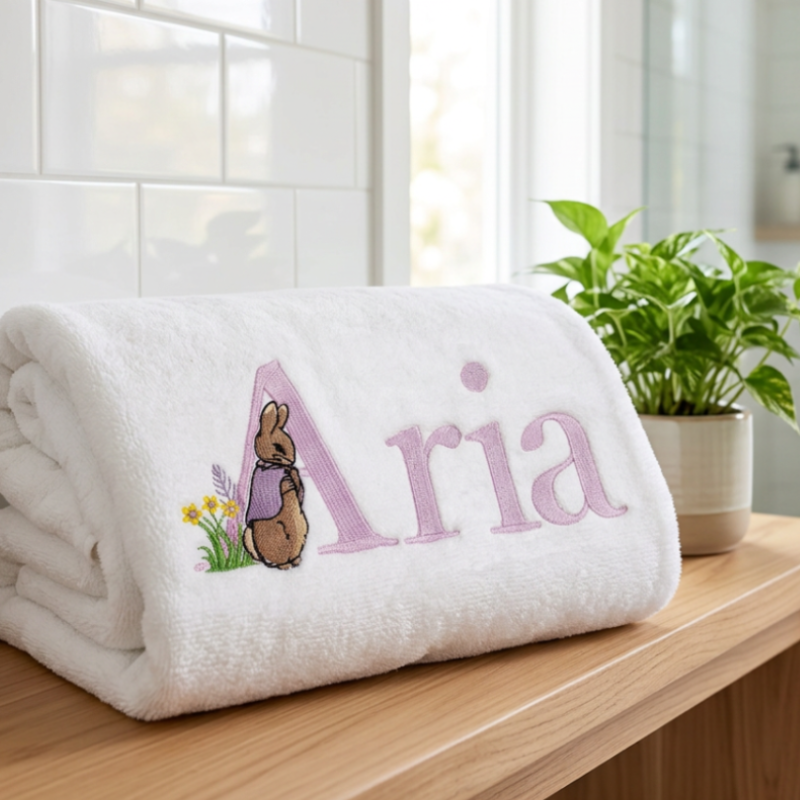 Personalised Baby Bath Towel Hamper Cottontail