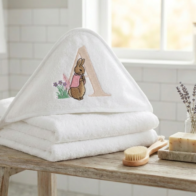 Personalised Hooded Baby Bath Towel Cottontail Rabbit