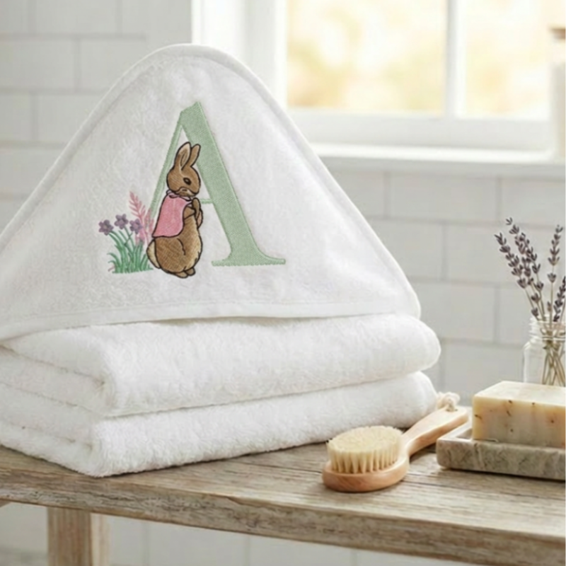 Personalised Hooded Baby Bath Towel Cottontail Rabbit