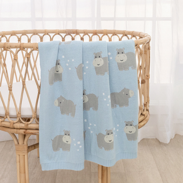 Baby Blanket Little Hippo Hamper with Toy & Rattle
