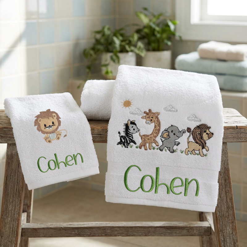 Jungle Friends Parade Personalised Bath Towel Set