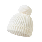 White knit hat with pom-pom on a white background