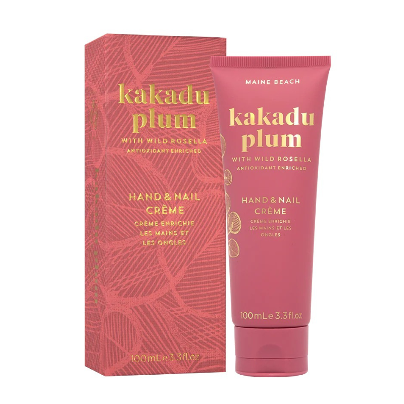 Kakadu Plum hand and nail crème packaging with tube and box on a white background