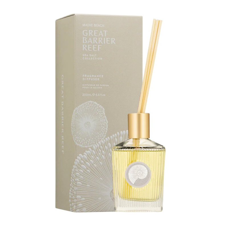 Fragrance diffuser with packaging labeled 'Great Barrier Reef' on a white background