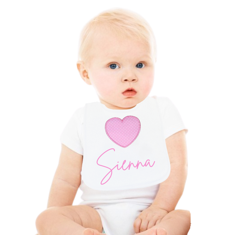 Personalised Baby Girl Bib Big Hearts Baby Clothing Pink Script 
