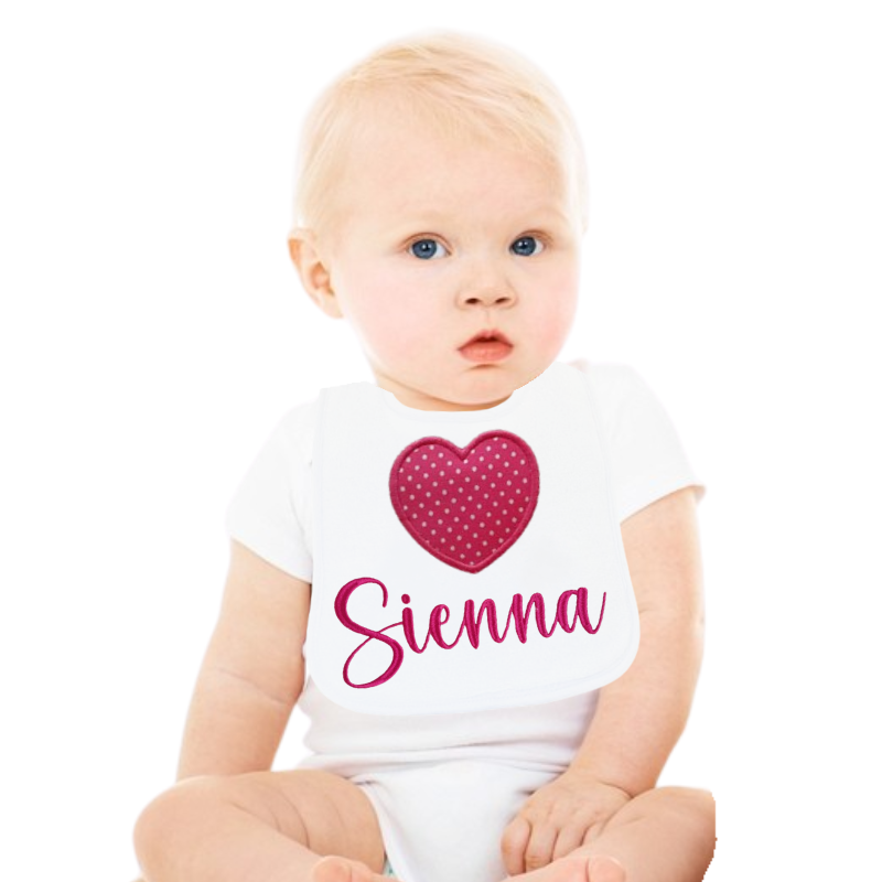 Personalised Baby Girl Bib Big Hearts