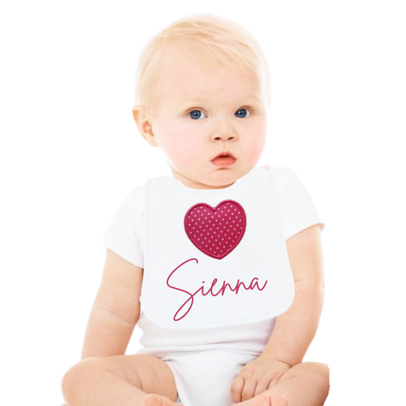 Personalised Baby Girl Bib Big Hearts
