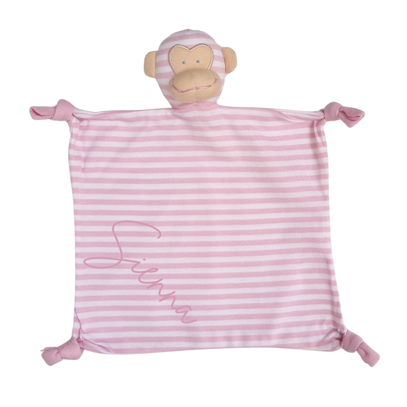 Baby Girls Cheeky Little Monkey Personalised Comforter Baby Soft Toys Script Baby Pink 