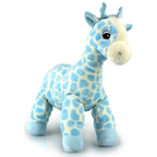 Blue and white giraffe plush toy on a white background
