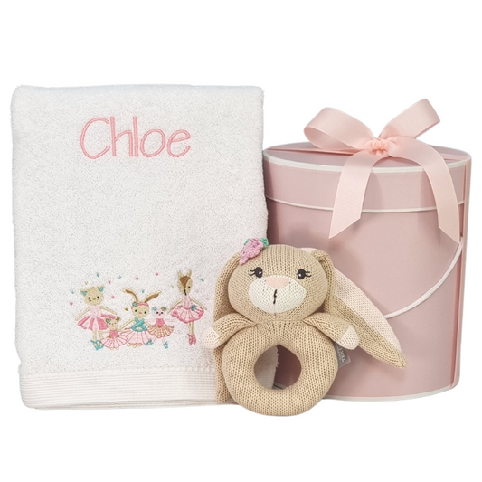 Ballerina design personalised baby bath towel hamper