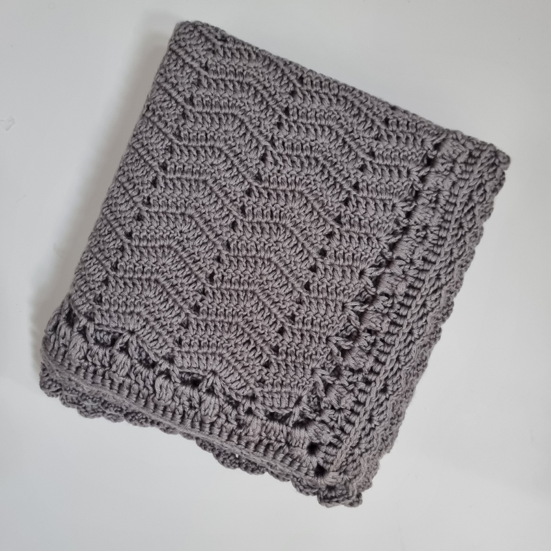 Hand Crochet Baby Blanket Neutal Grey