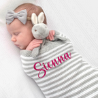 Grey and White Striped 100% Cotton Knitted Baby Blanket