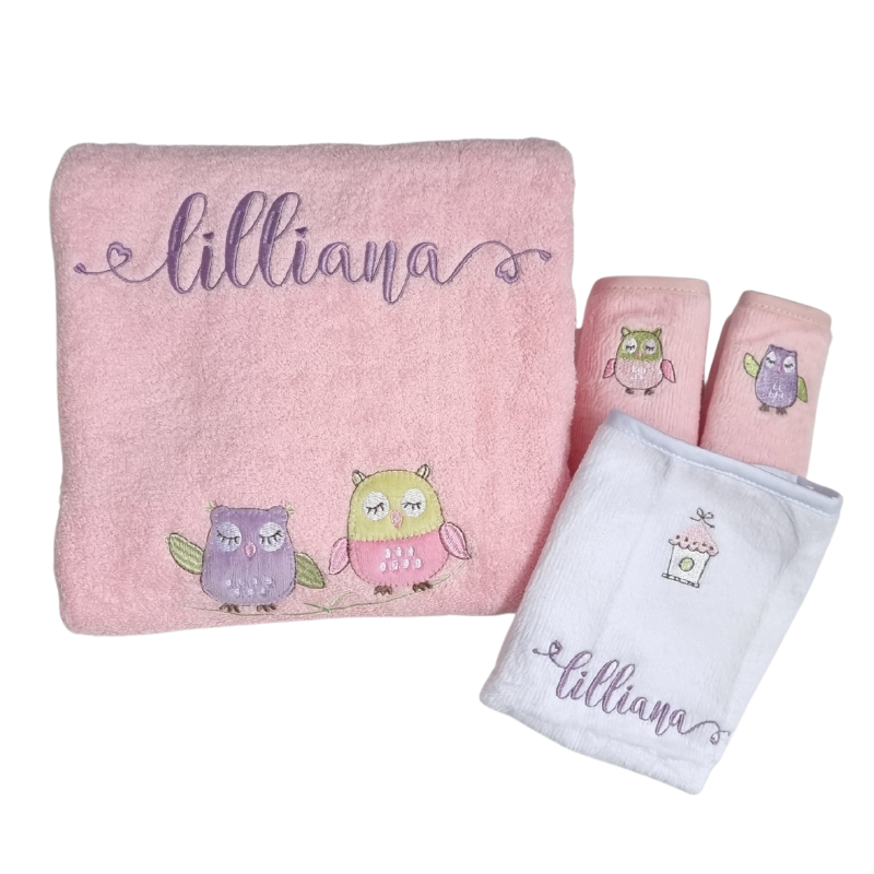 Girls Owl Personalised Baby Bath Towel Hamper