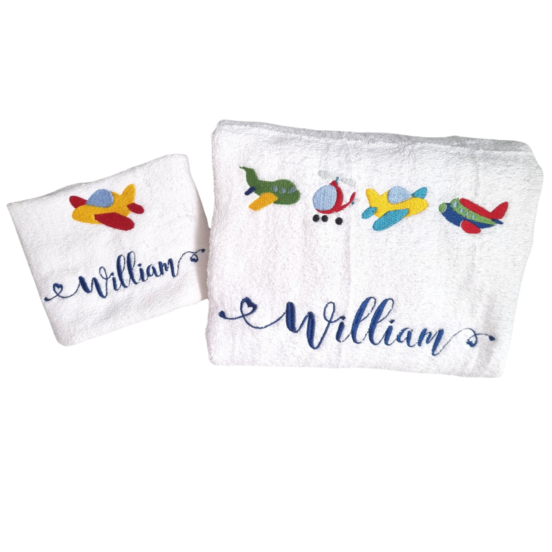 Boy's Planes & Helicopters Personalised Bath Towel Set