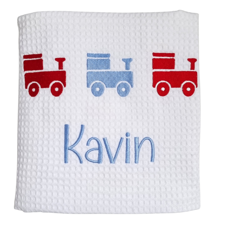 Boys Love Trains Personalised Baby Blanket