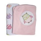 Pink baby blankets with owl design on a white background