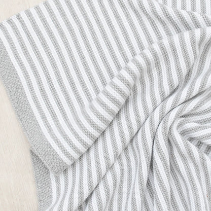 Grey and White Striped 100% Cotton Knitted Baby Blanket