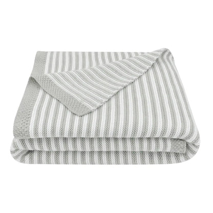 Grey and White Striped 100% Cotton Knitted Baby Blanket