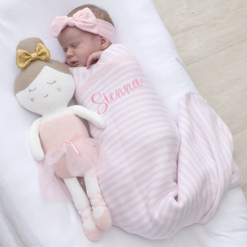 Baby Blanket 100% cotton Knitted Pinstripe Pink