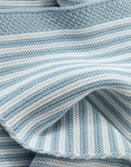 Blue and White Striped 100% Cotton Knitted Baby Blanket