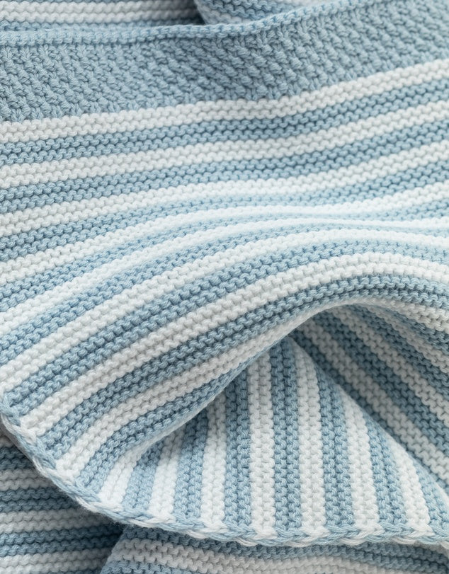 Blue and White Striped 100% Cotton Knitted Baby Blanket