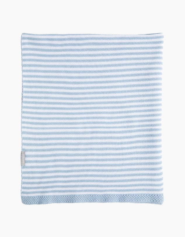 Blue and White Striped 100% Cotton Knitted Baby Blanket