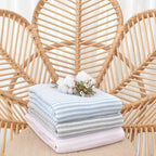 Blue and White Striped 100% Cotton Knitted Baby Blanket