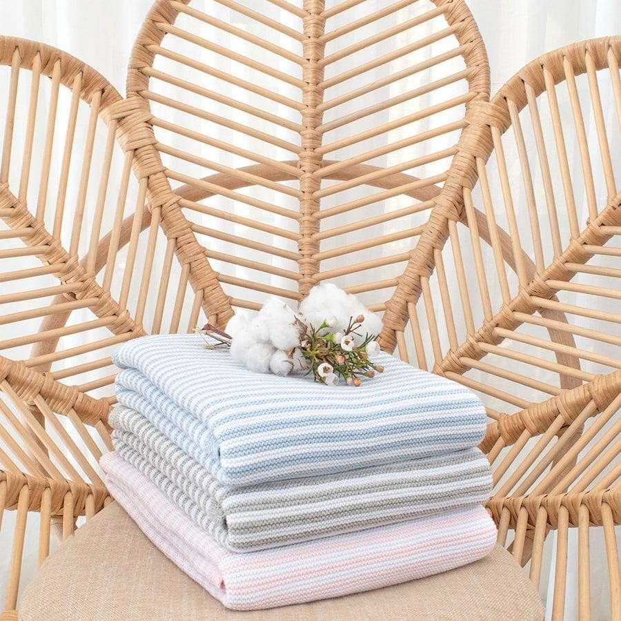 Baby Blanket 100% cotton Knitted Pinstripe Pink