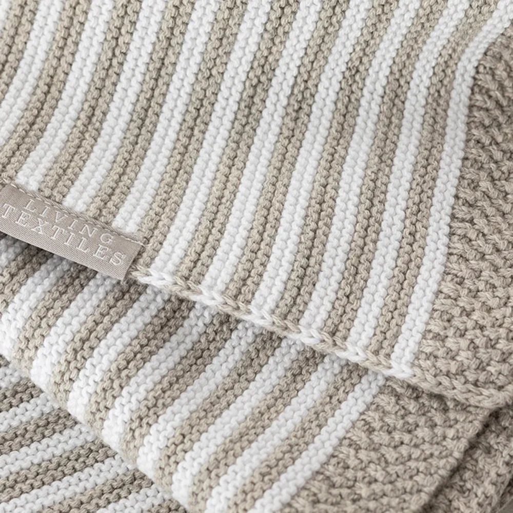 Grey and White Striped 100% Cotton Knitted Baby Blanket