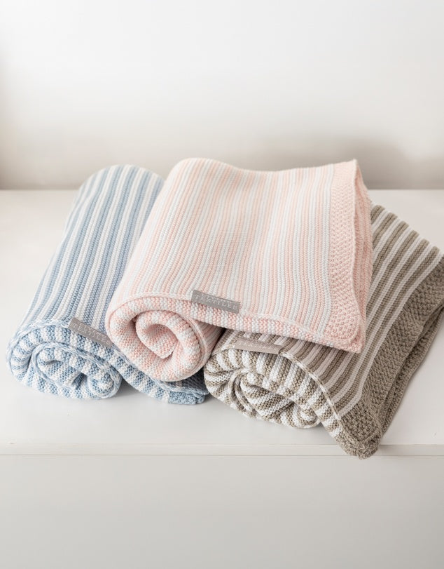 Baby Blanket 100% cotton Knitted Pinstripe Pink