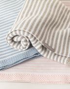 Blue and White Striped 100% Cotton Knitted Baby Blanket