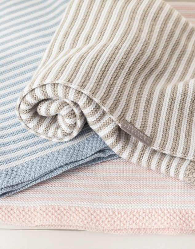 Baby Blanket 100% cotton Knitted Pinstripe Pink