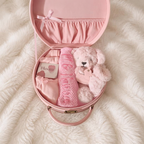 pink personalised bunny and blanket in a keepsake gift box