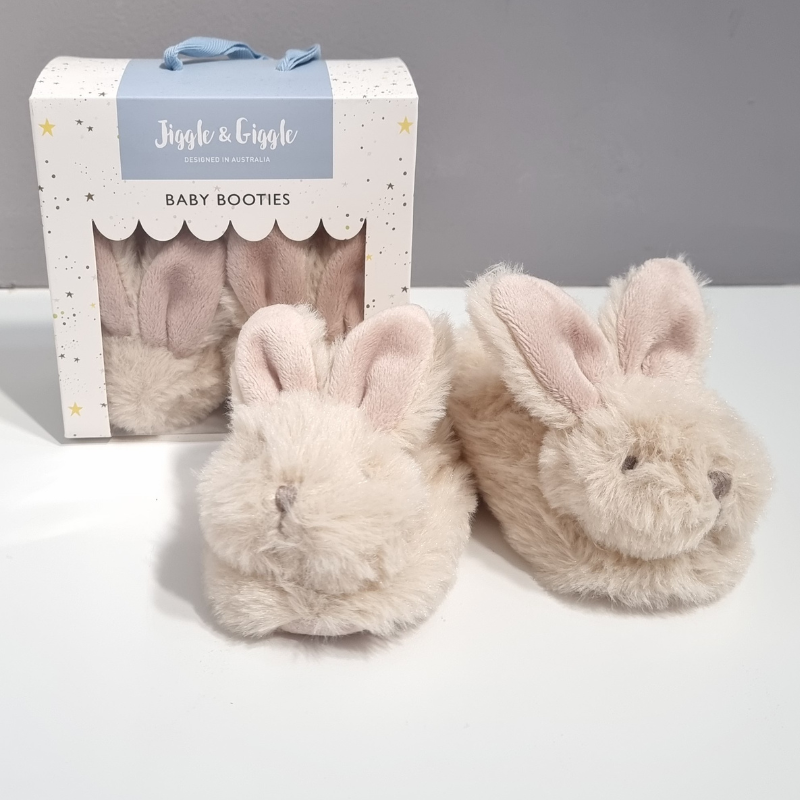 plush bunny style baby slippers in box