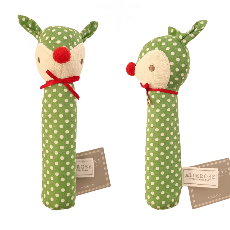 Little Green Reindeer Baby Hand Rattle