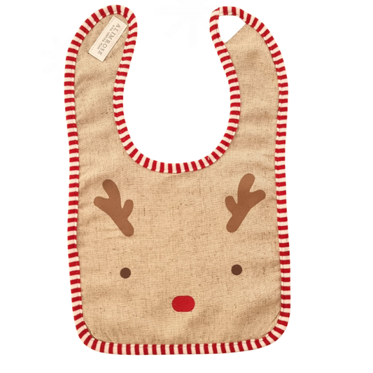 Red Reindeer Linen Christmas Baby Bib